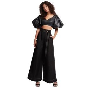 AJE Rebellion Portrait Bodice Vegan Faux Leather Crop
Top Black Size 10